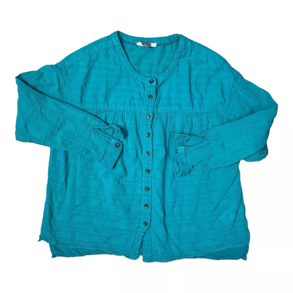 Anthropologie Pilcro Women Blouse The Mila Draped blue Button Down Top Size S